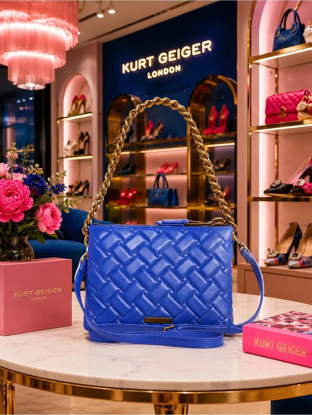 Kurt Geiger Pink & Blue Quilted Chain-Handle Shoulder Bag